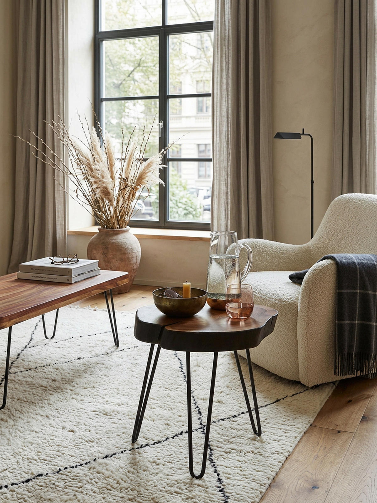 BEISTELLTISCH Massivholz Metallbeine Baumstammoptik BALU, Braun 35x35x45 cm - Schwarz/Braun, Holz/Metall (35/35/45cm) - KADIMA DESIGN