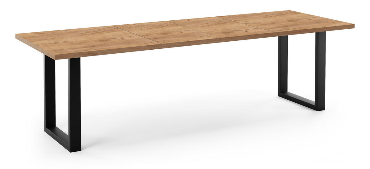 ESSTISCH rechteckiger, ausziehbarer LOFFTI, mit Metallbeinen, Loft-Stil, Industriel, skandinavisch: 80x120/220 cm. Farbe: Eiche Lefkas/Schwarz - Dunkelbraun, Metall (120/80/76cm) - Dekori_Interiors