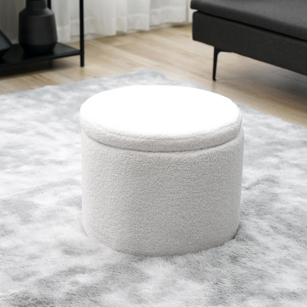HOCKER AMBER Teddy Weiß - Weiß, Textil (44/35/44cm) - SVITA