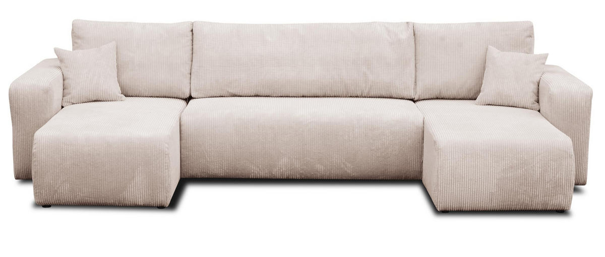 WOHNLANDSCHAFT LUNA U-FORM mit Schlaffunktion und Bettkasten (Beige) - Beige, Textil (312/83/142cm) - VENASI MÖBEL