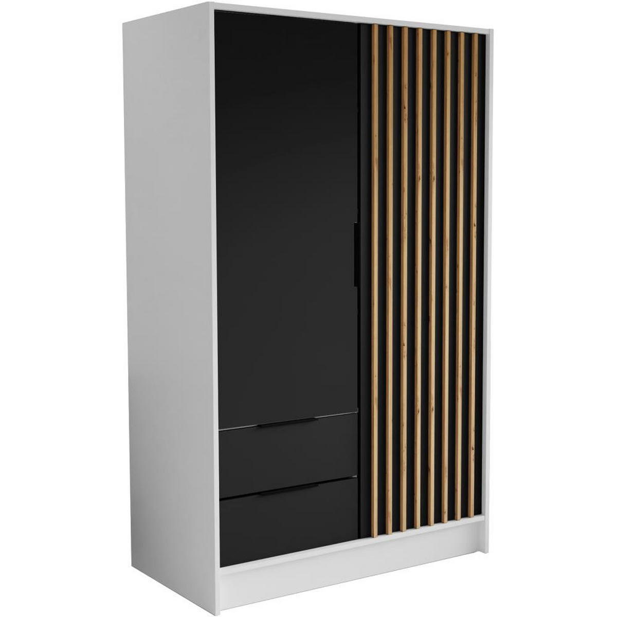 DREHTÜRENSCHRANK Nero 100/51/200 cm mit Lamellen weiß+schwarz - Schwarz/Weiß, Holzwerkstoff (100/200/51cm) - Beautysofa