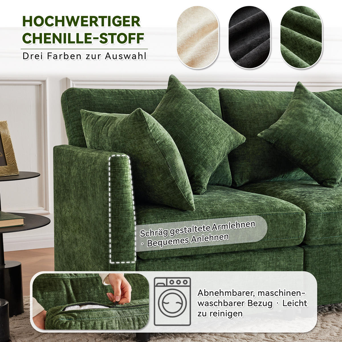 WOHNLANDSCHAFT 278/161/81 cm Green mit 2 Fußhocker - Grün, Textil (278/81/161cm) - Oxeza