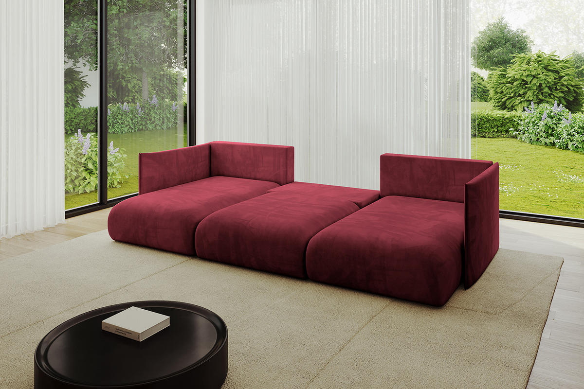WOHNLANDSCHAFT mit Schlaffunktion und Bettkasten ONESK-U 304x165x40 Bordeauxrot Velours - Bordeaux, Holzwerkstoff/Kunststoff (304/90/165cm) - ALTDECOR