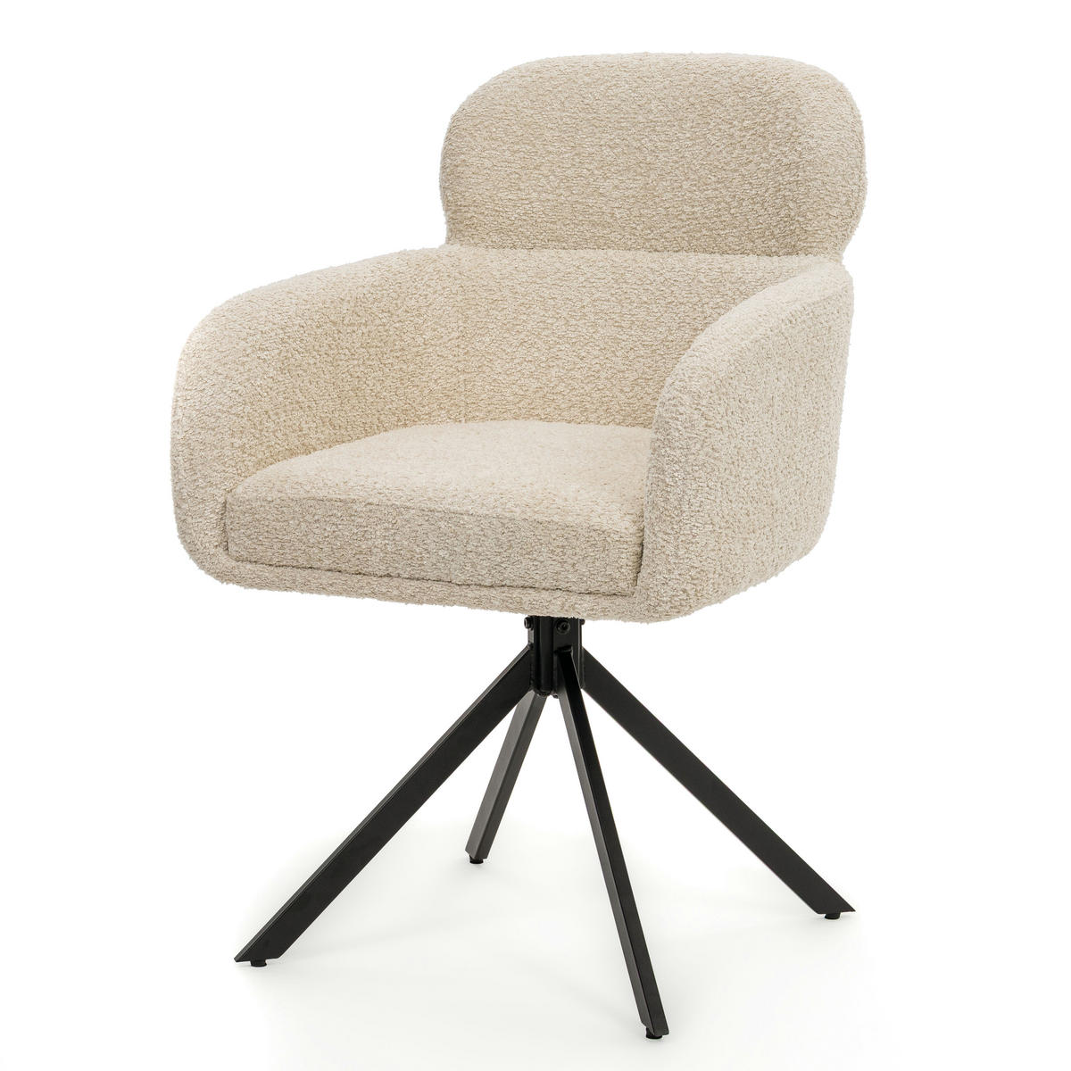 STUHL BIONE drehbar gepolsterter mit Steppung - creme - Boucle - Creme/Schwarz, Textil/Metall (58/88/59cm) - NEW HOME