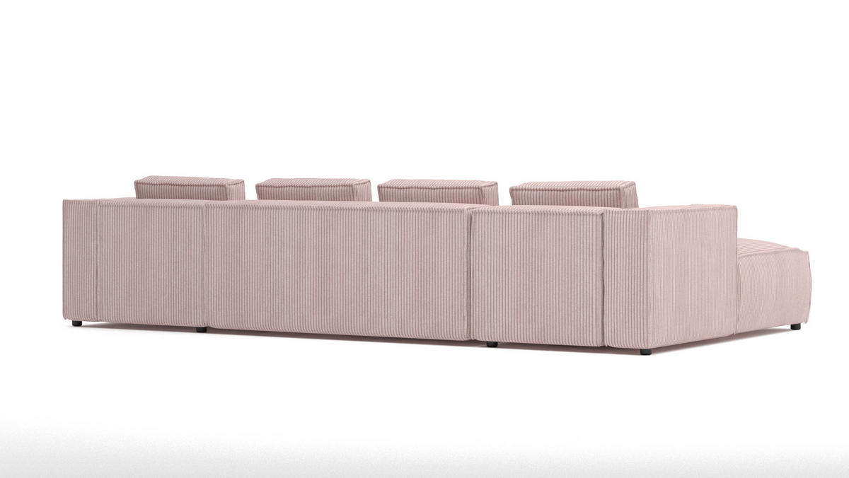 WOHNLANDSCHAFT Nova Puderrosa Cord - Pink/Schwarz, Holz/Kunststoff (327/64/176cm) - S-Style Möbel