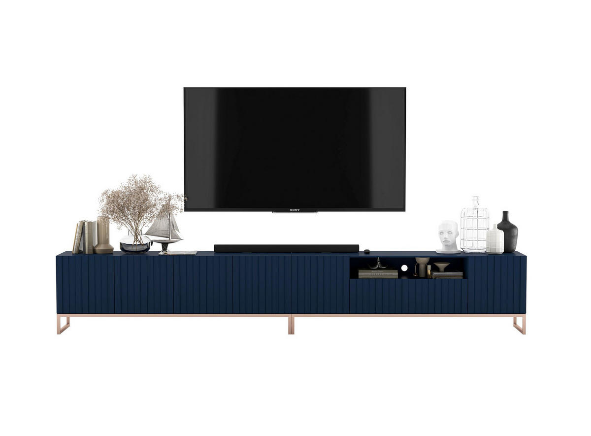 TV-LOWBOARD 2-er Set Elpis2 Marineblau Matt mit Metallrahmen 150 cm - Blau/Kupferfarben, Holzwerkstoff/Metall (300/51.5/36.5cm) - Meble Lindner