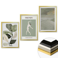 WANDBILDER 3er Set - 40x60 cm Goldrahmen - Abstrakte Pflanzensilhouettenmuster - Goldfarben, Kunststoff (40/60cm) - ArtPrintCave