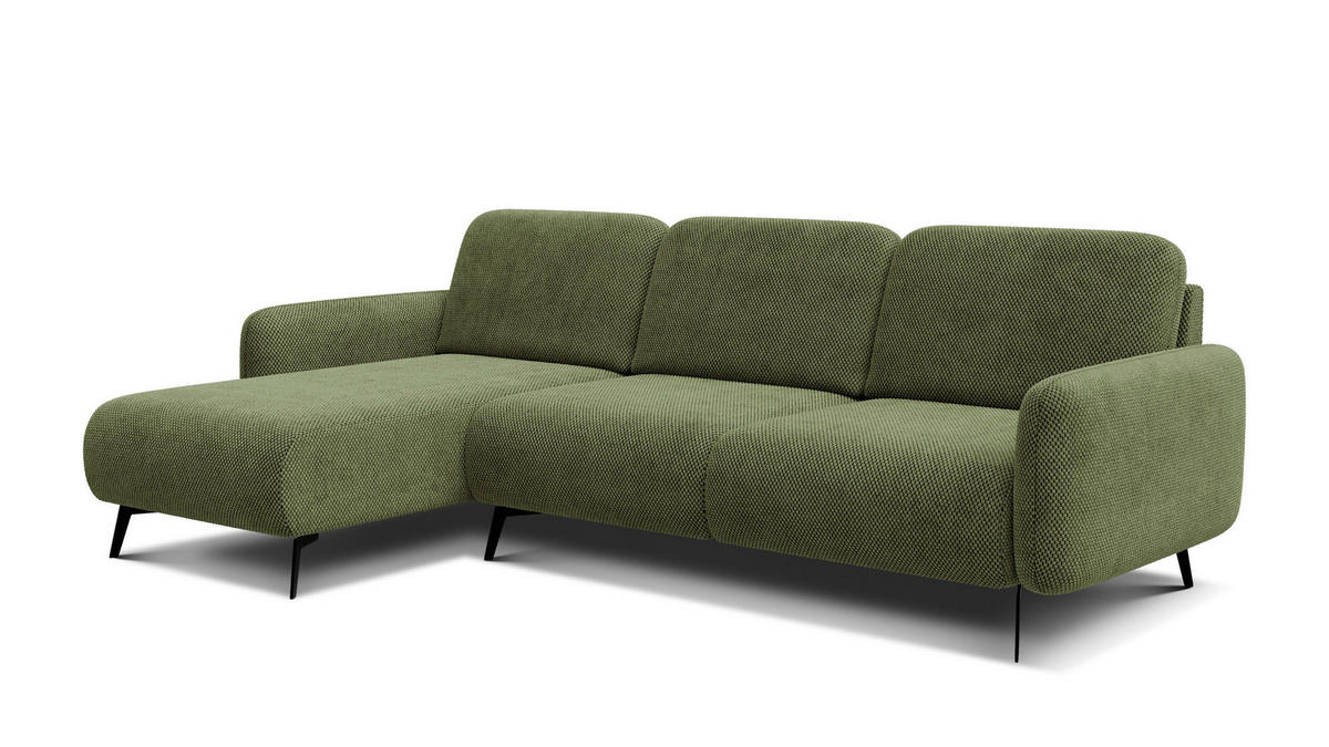 ECKSOFA FEBE 4-Sitzer links, olivgrün - Schwarz/Olivgrün, Holz/Textil (264/157cm) - Courtois Laville