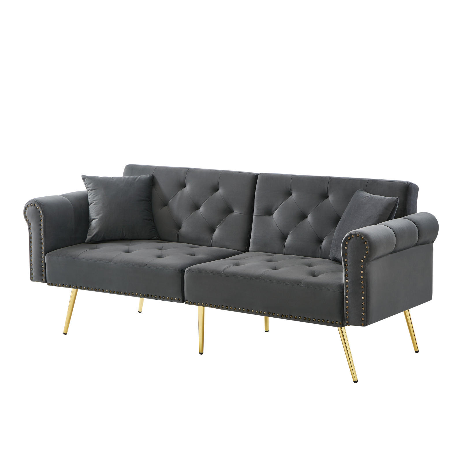 SCHLAFSOFA 2-Sitzer mit Samtbezug und Rückenlehne - Grau, Kunststoff (173/70/75cm)