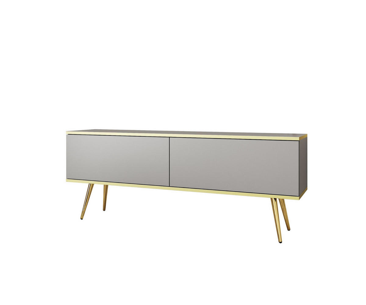 TV-SCHRANK Oris Grau matt mit goldenen Beinen Glamour 135 cm - Goldfarben/Grau, Holzwerkstoff/Metall (135/53/32cm) - Meble Lindner