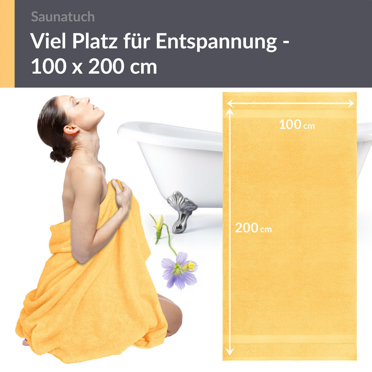 BADETUCH Linz Aprikosen Gelb 100x200 cm - Gelb, Textil (100/200cm) - Lashuma