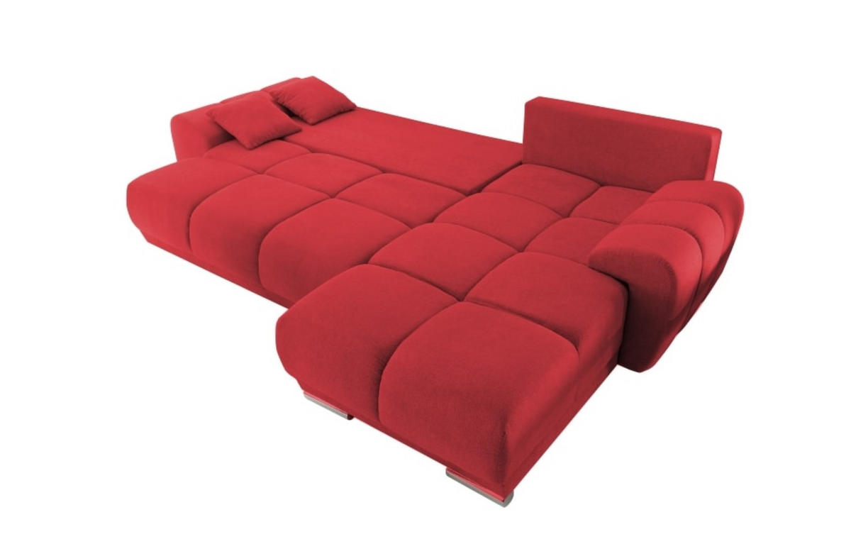 ECKSOFA beidseitig montierbar, Schlaffunktion mit Bettkasten - Chromfarben/Rot, Textil (289/189cm) - ed exciting design