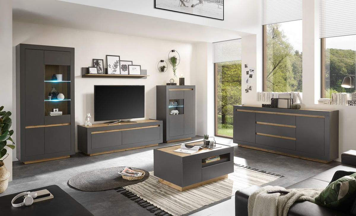 TV-LOWBOARD anthrazit, Wotan Eiche, TV Unterteil 140 x 56 cm - Eichefarben/Anthrazit, Holzwerkstoff (140/56/50cm) - Furn.Design