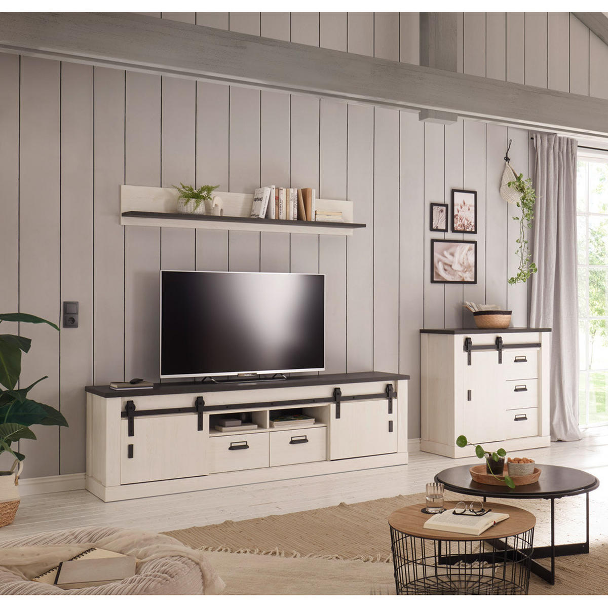 LOWBOARD Shelton-61 - Weiß, Holzwerkstoff (201/61/43cm) - Lomado