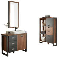 BADMÖBEL-SET 4-teilig Eiche Stirling, Matera grau, Badkombination MIT Waschbecken 201 x 205 cm - Eichefarben/Grau, Holzwerkstoff (201/205/40cm) - Furn.Design