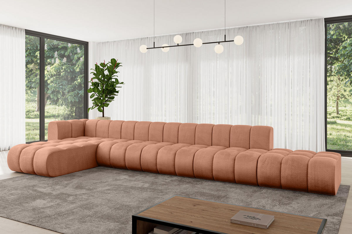 ECKSOFA modulares Sofa Zuvon-L3 - 478x177x70 cm Apricot - Koralle, Holzwerkstoff/Textil (478/177cm) - ALTDECOR