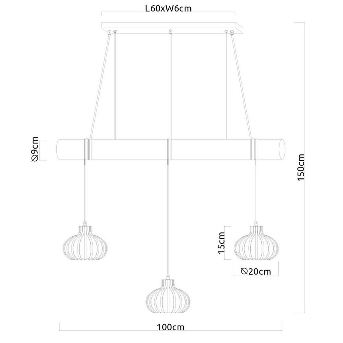LED HÄNGELEUCHTE CALDWELL, Metall, Beige, 3-flammig - Beige, Holz (100/20/150cm) - Globo Lighting