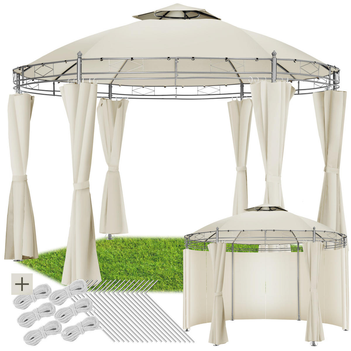 GARTENPAVILLON Siana,inklusive Spannseilen und Heringen,creme - Creme, Kunststoff (350/280/350cm) - tectake