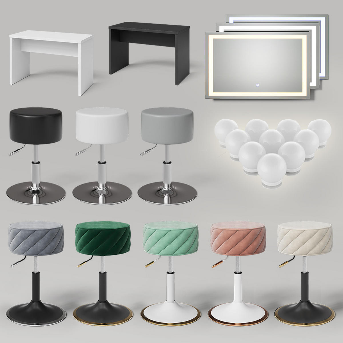SCHMINKTISCH Imola Cashmere mit LED-Spiegel und Hocker - Kaschmir, Holzwerkstoff (120/75/55cm) - Livinity®