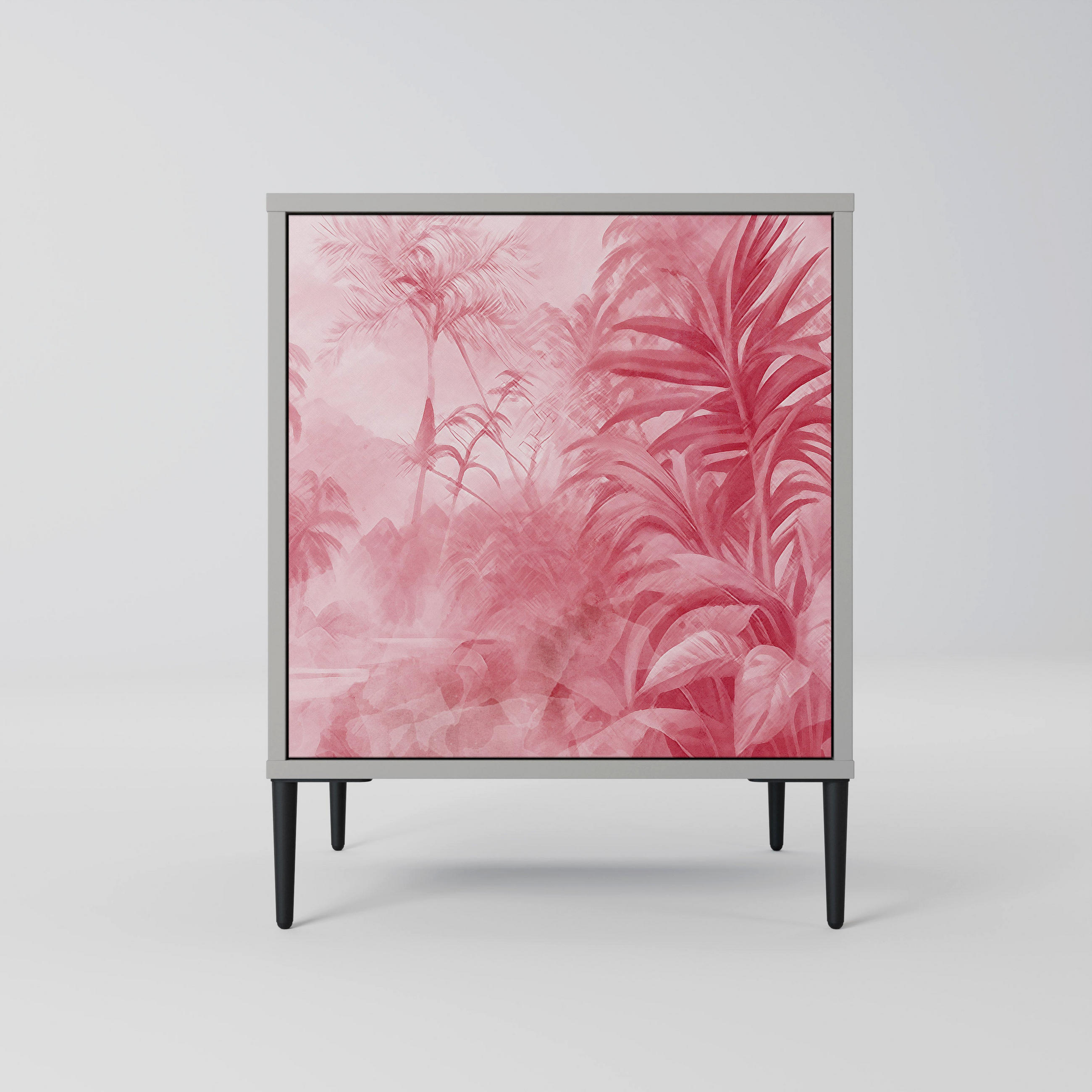 SIDEBOARD SWEET TROPICS, Grau, 57,5x42x72,5 cm, Schwarze Metallfüße - Multicolor/Schwarz, Holzwerkstoff/Metall (57.5/72.5/42cm) - SpaceRebels