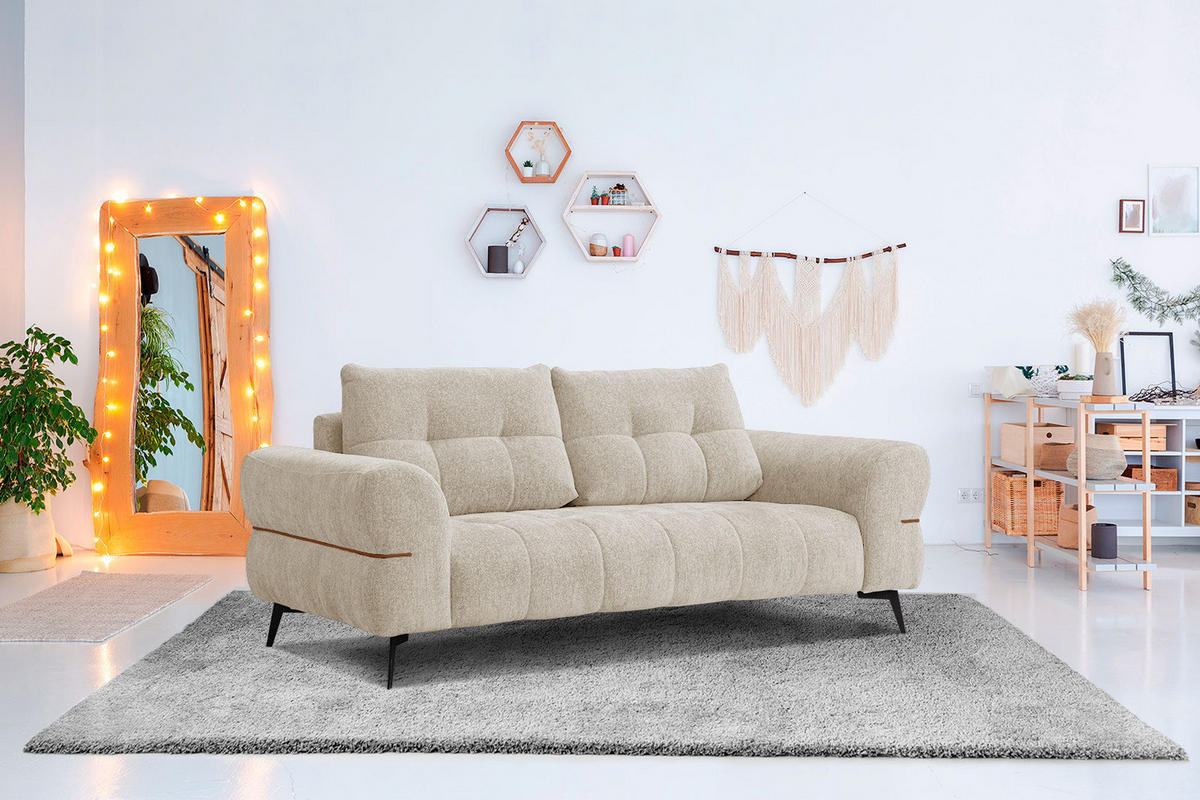 SOFA SALVINI 3-Sitzer, ecru - Ecru/Schwarz, Holzwerkstoff/Textil (176/88/99cm) - Courtois Laville