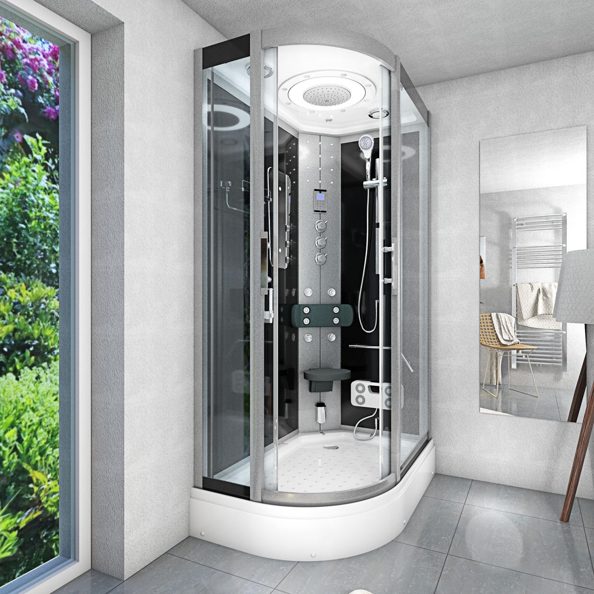 DUSCHE Duschkabine D60-73T1L-EC Schwarz 120x80 - Schwarz, Glas/Kunststoff (120/80/215cm) - AcquaVapore by Sandra Jentho