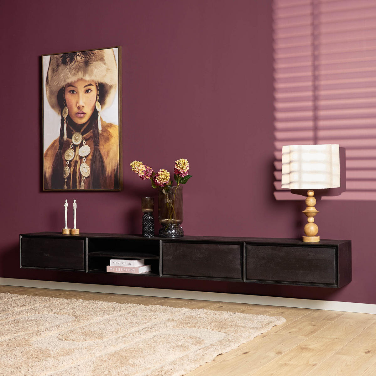 LOWBOARD Mangoholz Schwarz 280x35x30 cm - Schwarz, Holz (280/30/35cm)