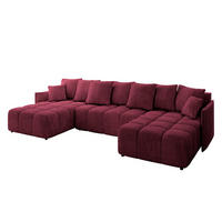WOHNLANDSCHAFT LONLI-U 355x189x68 Bordeaux Velours - Bordeaux, Holzwerkstoff/Kunststoff (355/68/189cm) - ALTDECOR