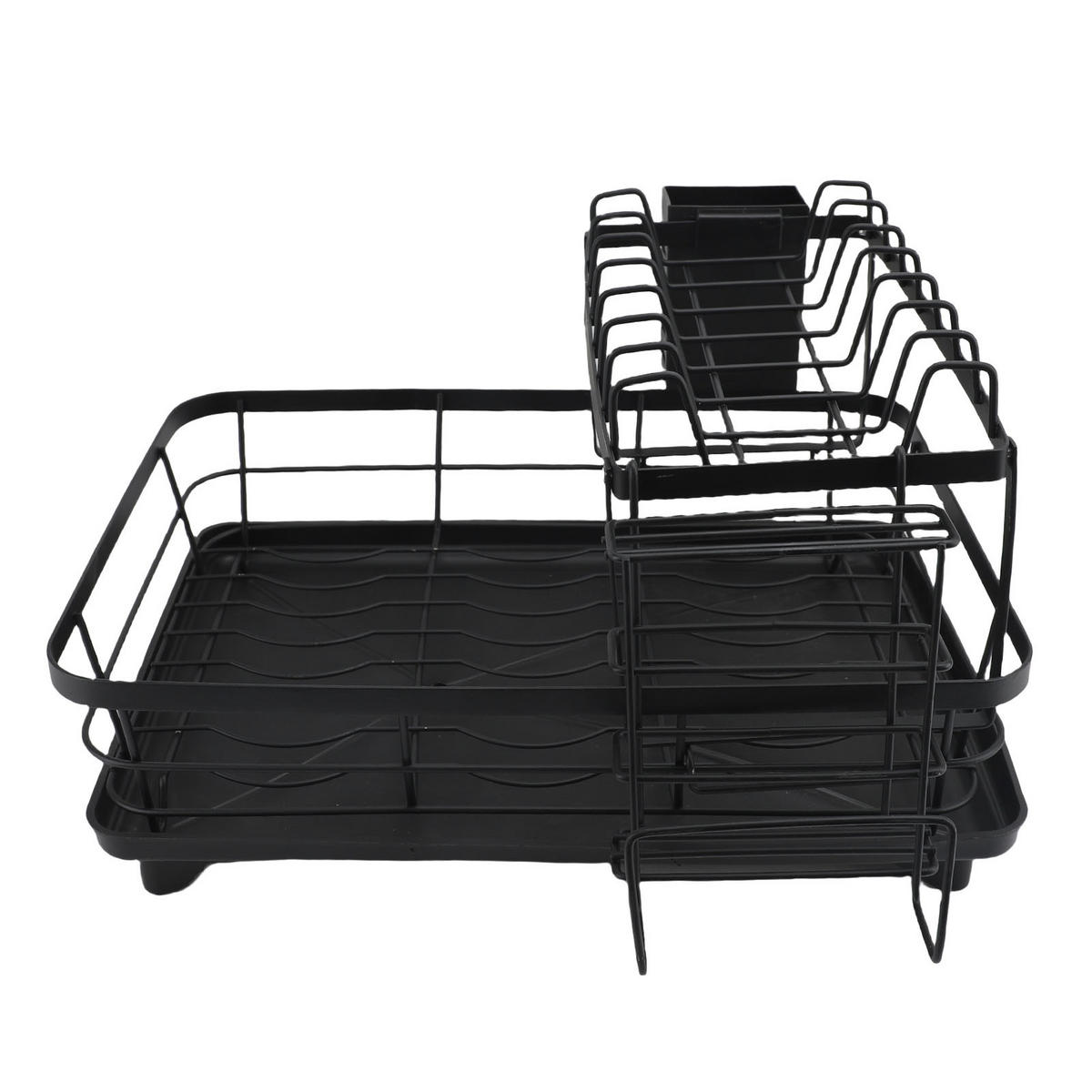 ABTROPFGESTELL 2 Etagen Edelstahl Schwarz – Großes Geschirrabtropfregal, rostfrei, multifunktionaler Küchen Organizer für Teller & Besteck - Schwarz, Metall (32/14/43cm) - Ej. Life