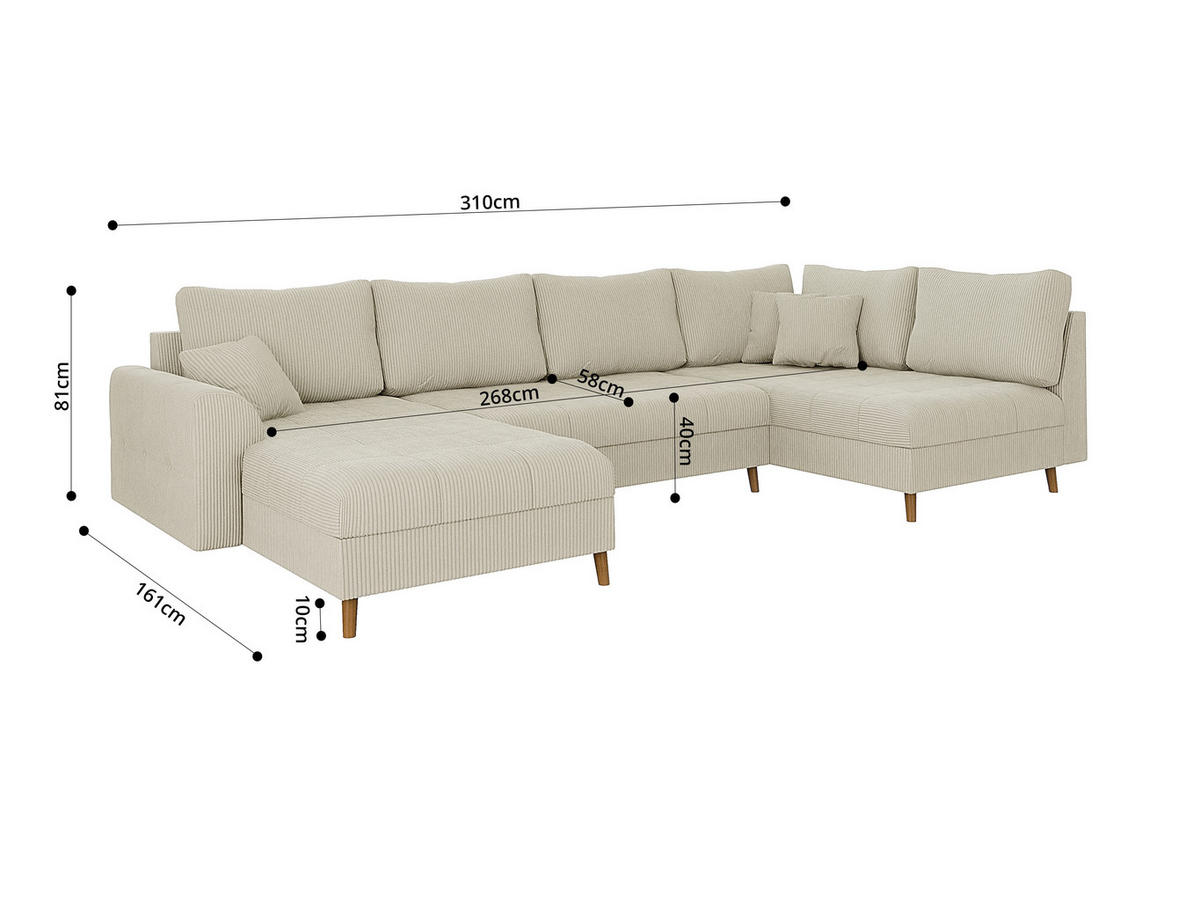 WOHNLANDSCHAFT inkl. Hocker Alma Beige Cord - Beige/Braun, Holz/Textil (310/81/161cm) - S-Style Möbel