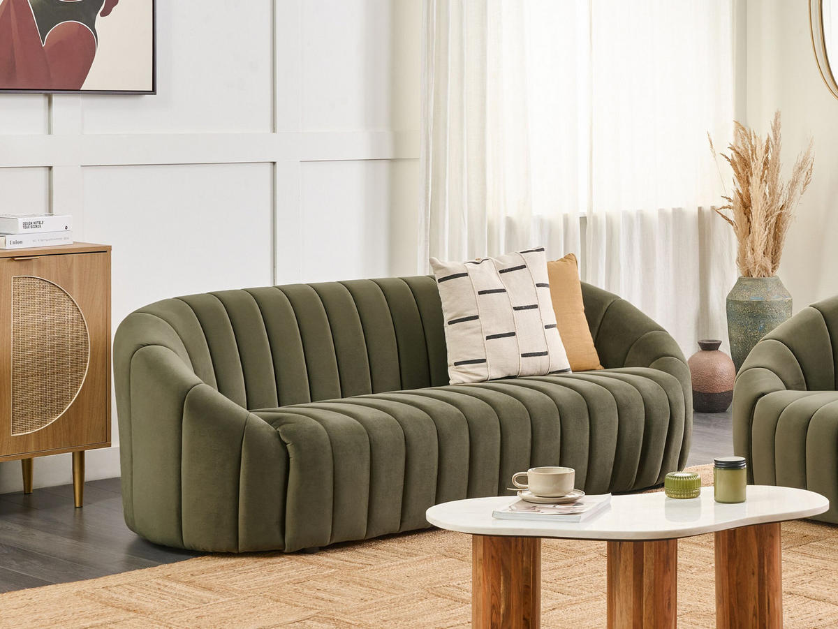 3-SITZER-SOFA Samtstoff dunkelgrün Malung - Grün, Textil (200/68/79cm) - Beliani