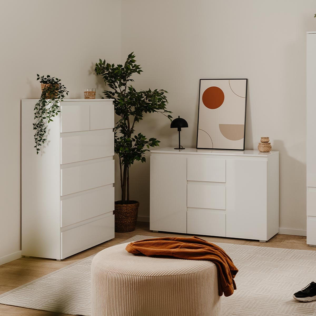 HOHE Kommode mit 6 Schubladen L80 x H131cm - Pretoria - Weiß, Holzwerkstoff (40/131.5/80cm) - Calicosy