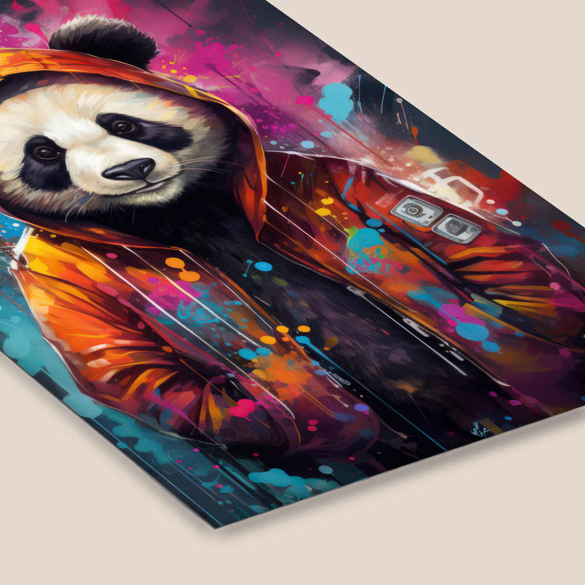 PLAKÁT V RÁMU Panda - Bunda - Graffiti - Oranžová 40x60 cm - pomerančová, papír (40/60cm) - MuchoWow