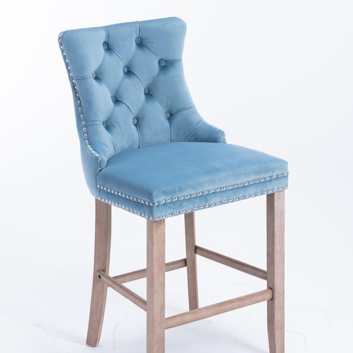 BARHOCKER 2er-Set Samt mit hoher Rückenlehne Hellblau - Hellblau, Holz (50/103/60cm) - Meubliv