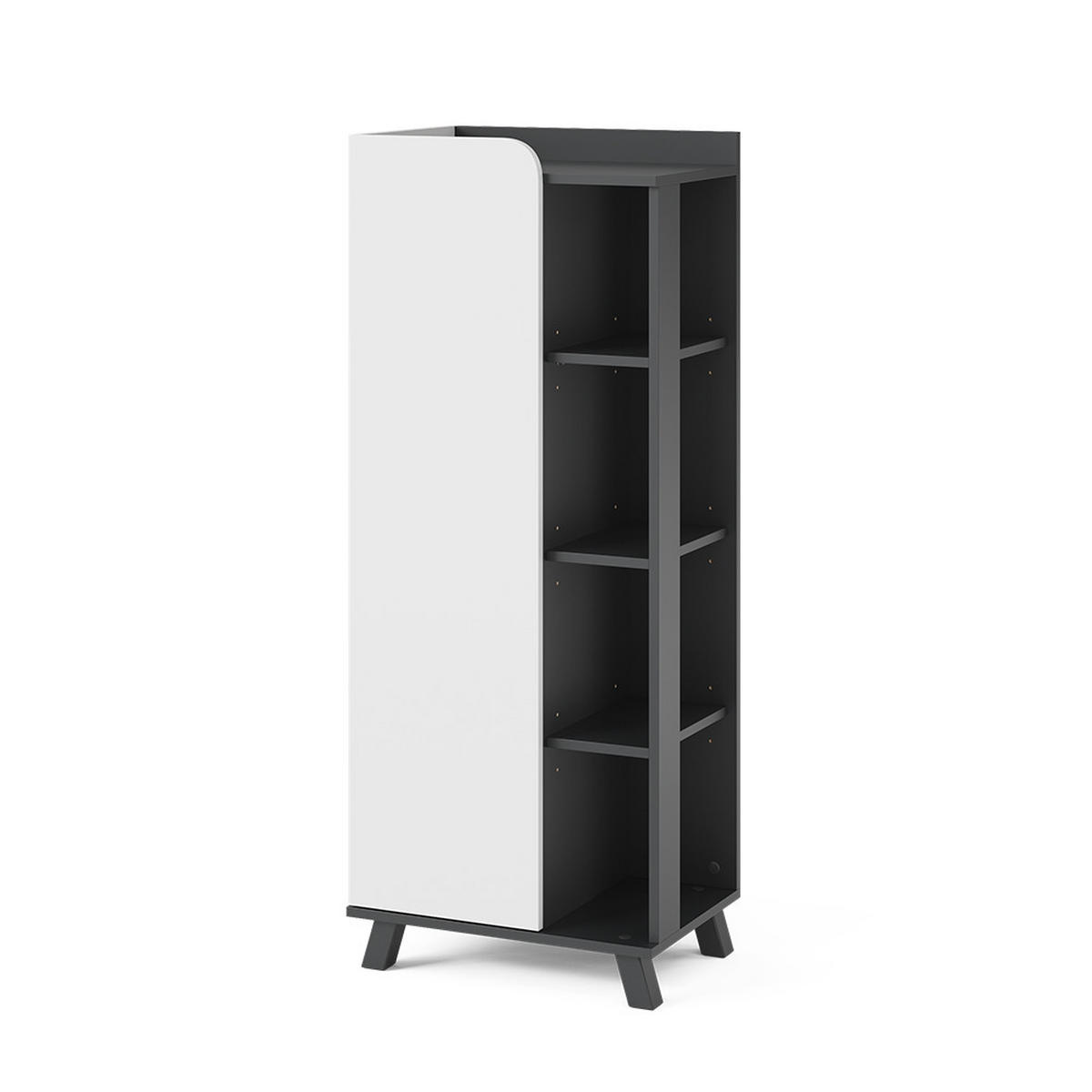 MIDISCHRANK Karen Anthrazit/Weiß 50 x 128 cm mit Tür und offenen Fächern - Anthrazit/Weiß, Holzwerkstoff (50/128/35cm) - Vicco