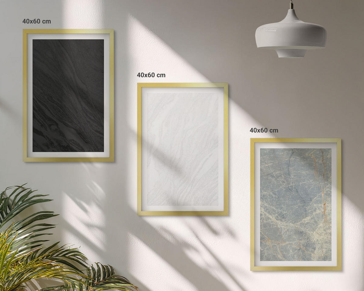 WANDBILDER 3er Set - 40x60 cm Goldrahmen - Die Farben eleganter Steinstrukturen - Goldfarben, Kunststoff (40/60cm) - ArtPrintCave