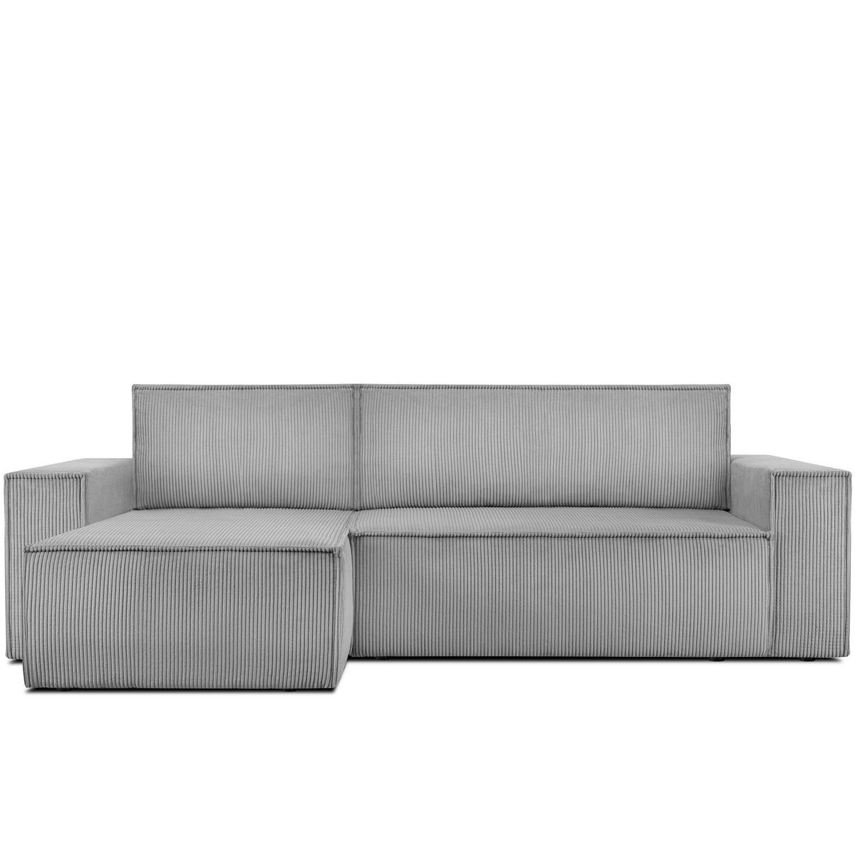 ECKSOFA-LINKS/RECHTS NAPI Schlaffunktion mit Cordbezug, hellgrau - Hellgrau/Schwarz, Textil (262/148cm) - KONSIMO®