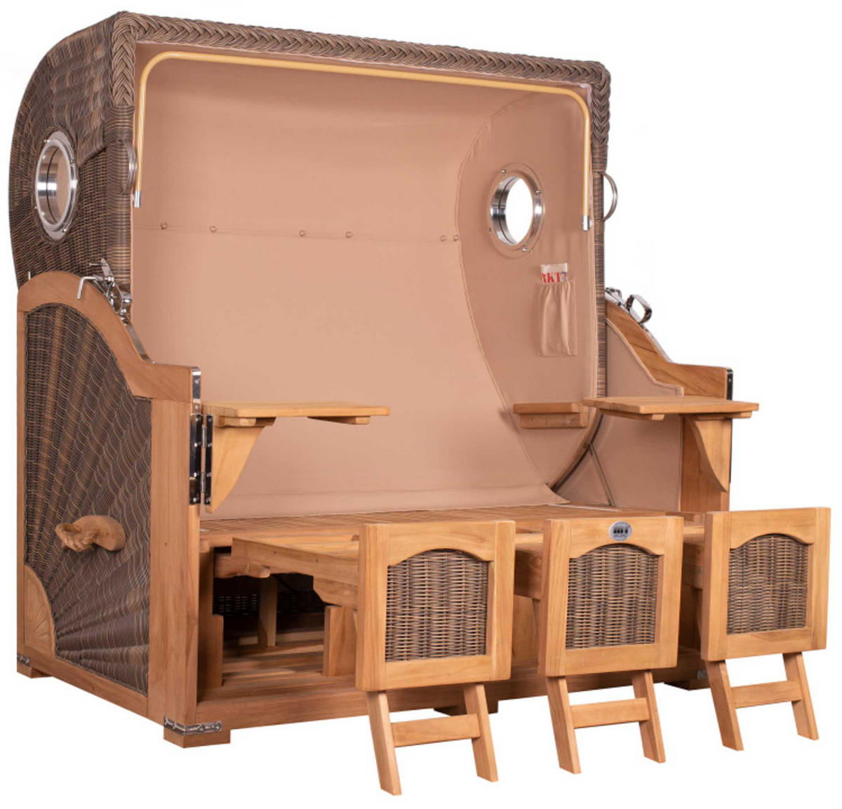 STRANDKORB XXL Düne Grande Teak PE Grey - Gelb/Braun, Metall (170/170/95cm) - Mr. Deko