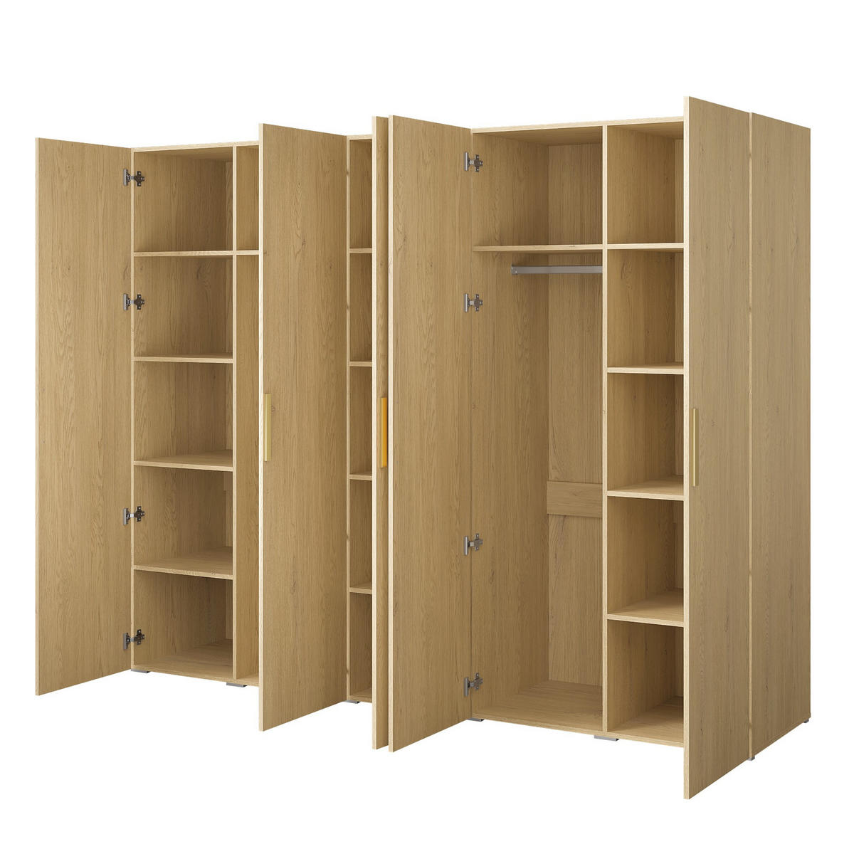 DREHTÜRENSCHRANK Napoli 5D 250 Eiche Cremona (schwarzer oder goldener Griff) - Eichefarben/Silberfarben, Holzwerkstoff/Kunststoff (250/35/60cm) - mzm24