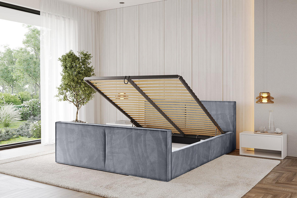 POLSTERBETT mit Bettkasten, Fußteil und Lattenrost, Boxbett mit Matratze H3/H4 - EMMI-Z-V1 180x200 Grau - Grau, Holzwerkstoff/Textil (180/200cm) - ALTDECOR