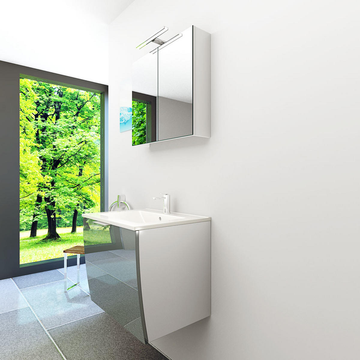 BADMÖBEL Set Gently 1 V1 Weiß/Grau MDF Waschtisch 60cm ohne LED-Beleuchtung - Grau, Glas/Kunststoff (46/52/60cm) - AcquaVapore by Sandra Jentho