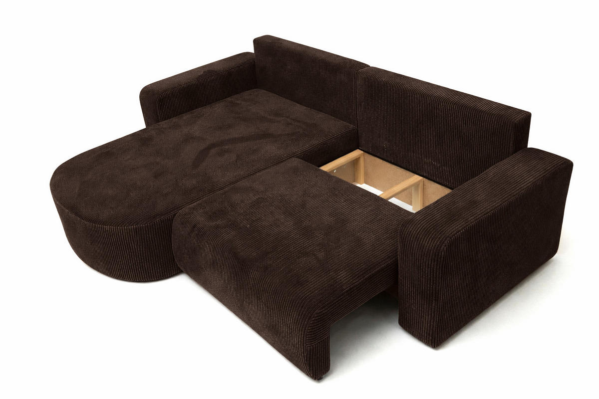ECKSOFA Mit Schlaffunktion, Cordstoff Poso, Braun, Links, ROUND ONE - Braun, Holz (244/175cm) - Kaiser Möbel