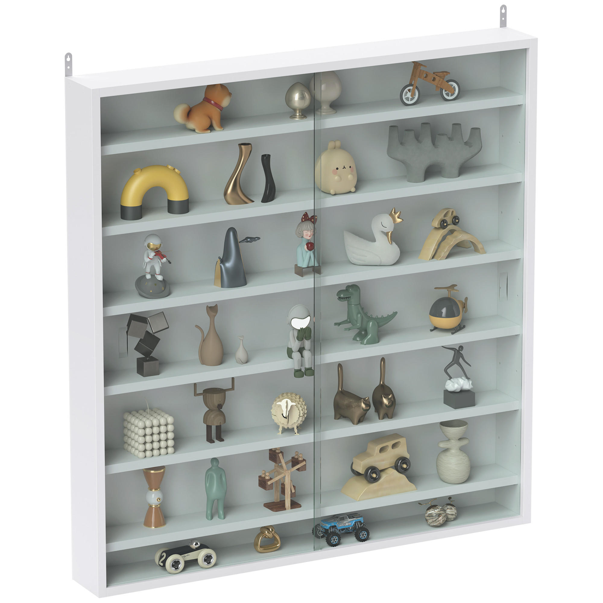 VITRINE DE-15556 6 verstellbare Böden, 2 Schiebetüren 80/83 cm - Weiß, Holzwerkstoff (9.5/83/80cm) - ComfortXL