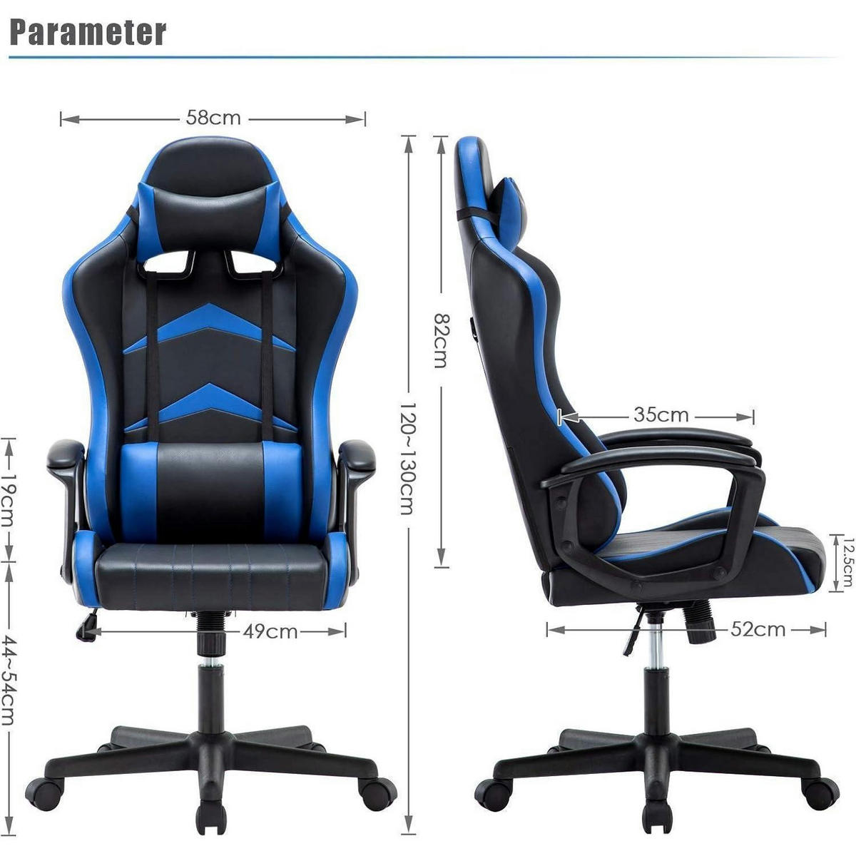 BÜROSTUHL mit Kopf- und Lendenkissen Blau - Blau, Kunststoff (49/130/52cm)