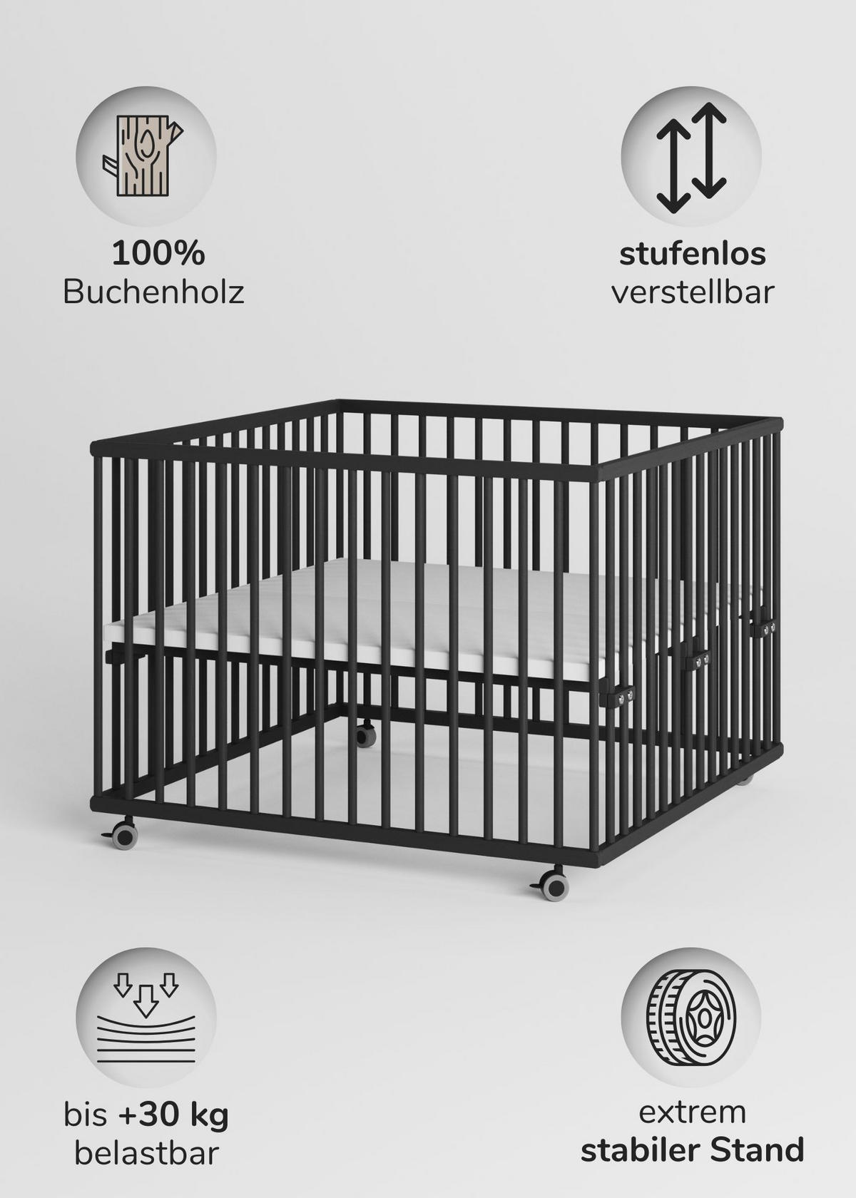 LAUFGITTER 100x100 cm mit Schlupfsprossen - Black Edition - Premium Kollektion - Schwarz, Holz (100/74/100cm) - Sämann – make a difference.