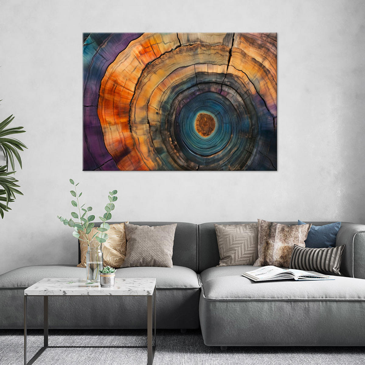 LEINWANDBILD Bunte Baumringe Abstraktion - Multicolor, Textil (100/70cm) - Feeby
