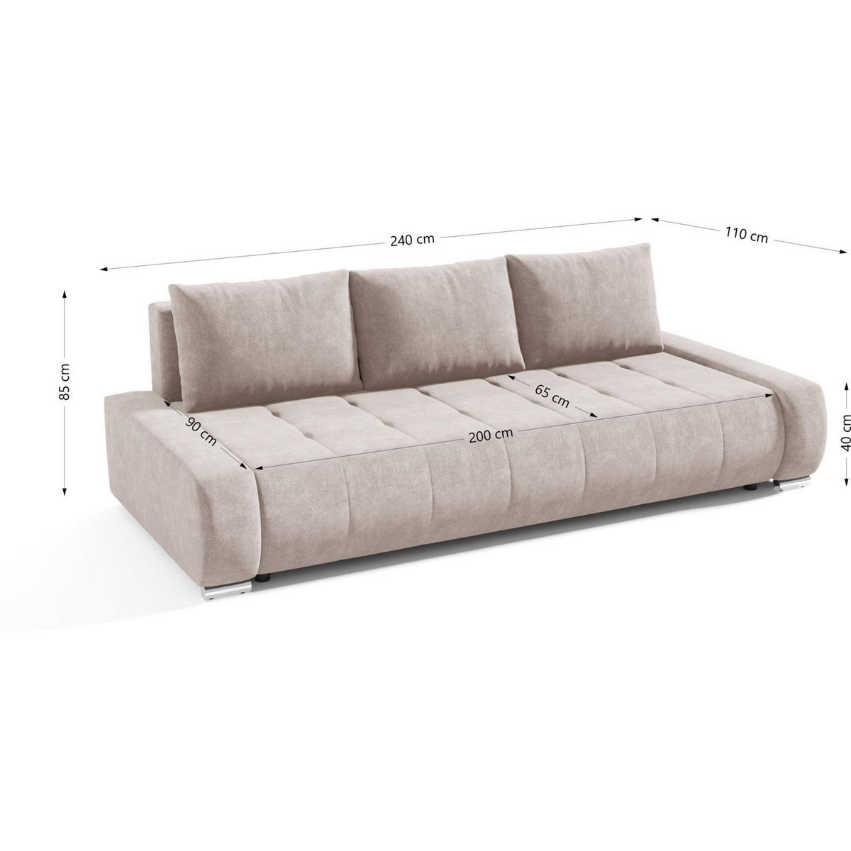 SCHLAFSOFA Draco 3-Sitzer, mit Bettkasten, Beige - Beige, Textil (240/85/110cm) - Beautysofa