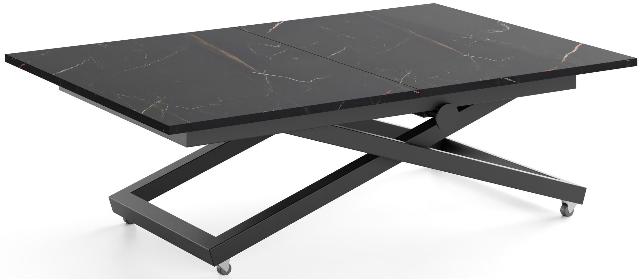 COUCHTISCH Axen höhenverstellbar ausziehbar, Schwarz Marmor Kupfer 120-160/80/38-75 cm - Schwarz/Braun, Holzwerkstoff/Metall (80/160/75cm) - WFL GROUP