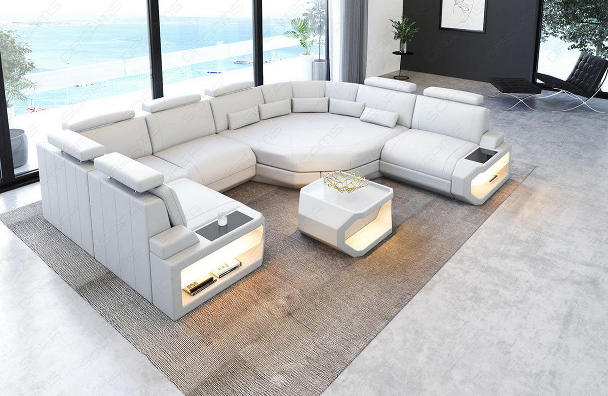 WOHNLANDSCHAFT Asti U Mini - Weiß, Leder (352/93/280cm) - Sofa Dreams