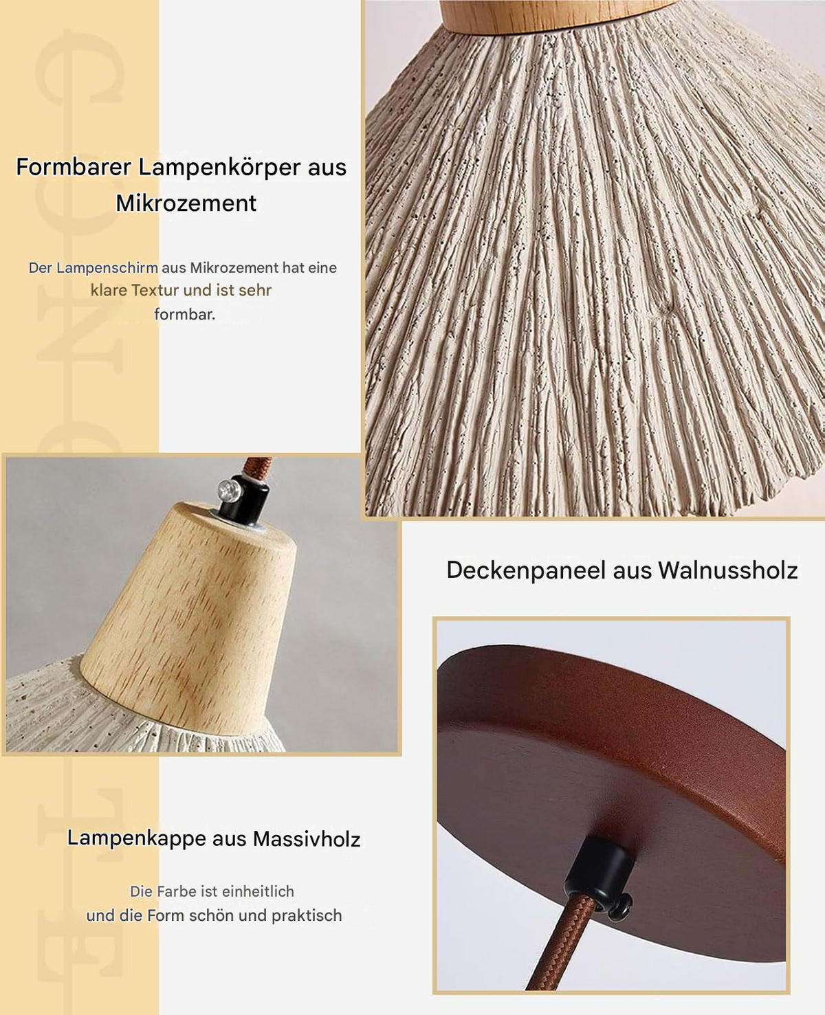 PENDELLEUCHTE Beton & Holz, Wabi Sabi 16CM - Gelb, Naturmaterialien (16/26/16cm) - Authentics